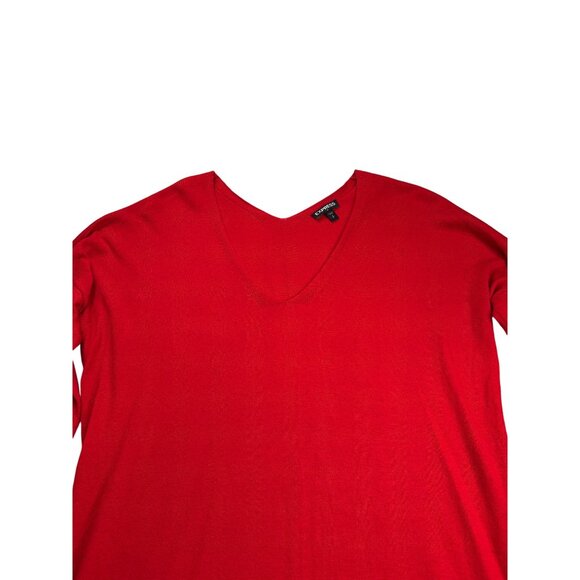 Express Womens V-Neck Sweater Size S Red Drop Shoulder Lightweight - Picture 2 of 7